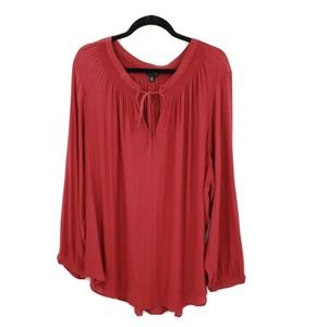 Torrid peasant blouse womens plus size 5 5x tie neck burgundy red long sleeve